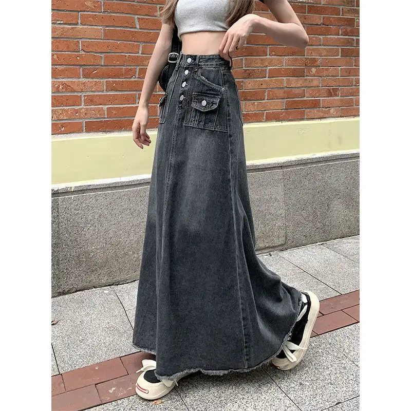 Saia jeans feminina outono inverno nova versátil moda em forma de pêra corpo saia linha a