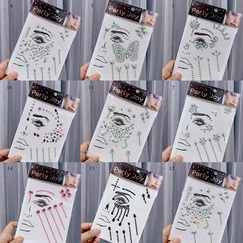 Rhinestones Face Stickers Nail Stickers Tattoo Sticker Facial Jewelry Eye Shadow Sticker Festival Stylish Beautiful Decorative