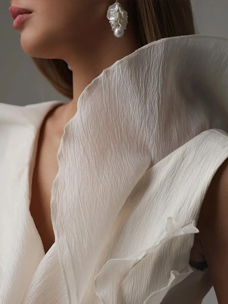 فساتين قصيرة أنيقة مكشكشة بأكمام طويلة للنساء فستان قصير أنيق بياقة على شكل V وخصر عالٍ لصيف 2025 فساتين ضيقة جديدة على شكل حرف A