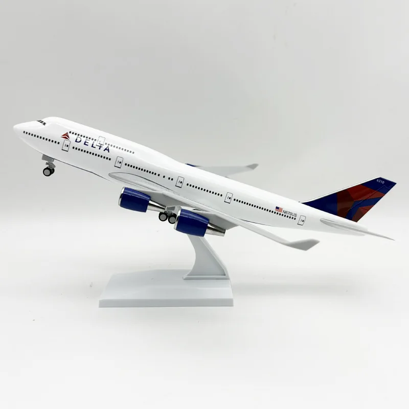 Boeing 747 Delta Jet Modelo 30 cm Brinquedo de montagem sólida inclui base e rodas adequado para crianças e colecionadores