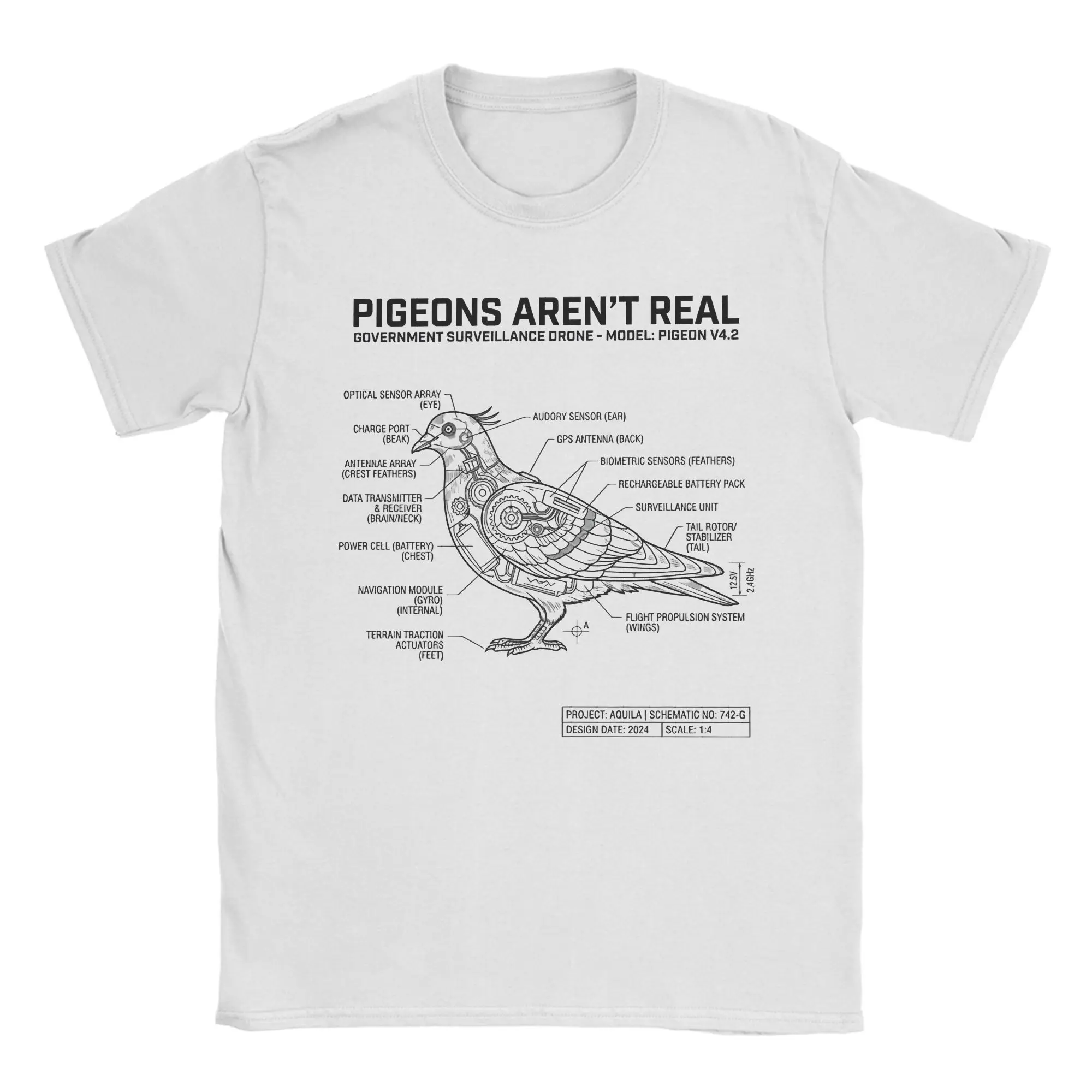 Pigeons Aren't Real  T Shirt Men 100% Cotton Vintage T-Shirts Crew Neck  Tees Short Sleeve Tops Unique