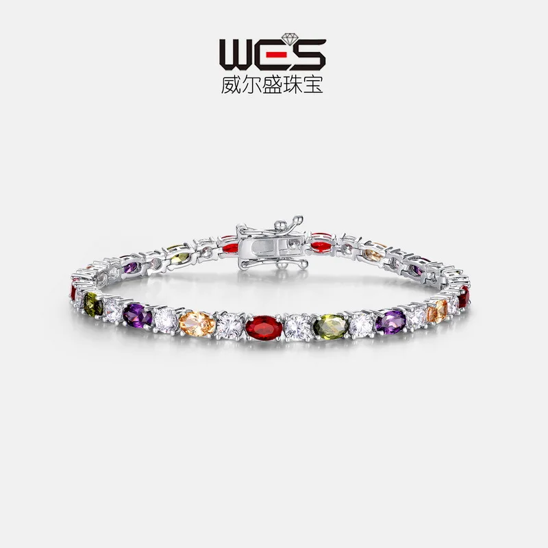 New Rainbow Moissanite Bracelet 18k Gold Inlaid with Light Luxury Gemstone PT950 Platinum Jewelry Holiday Gift