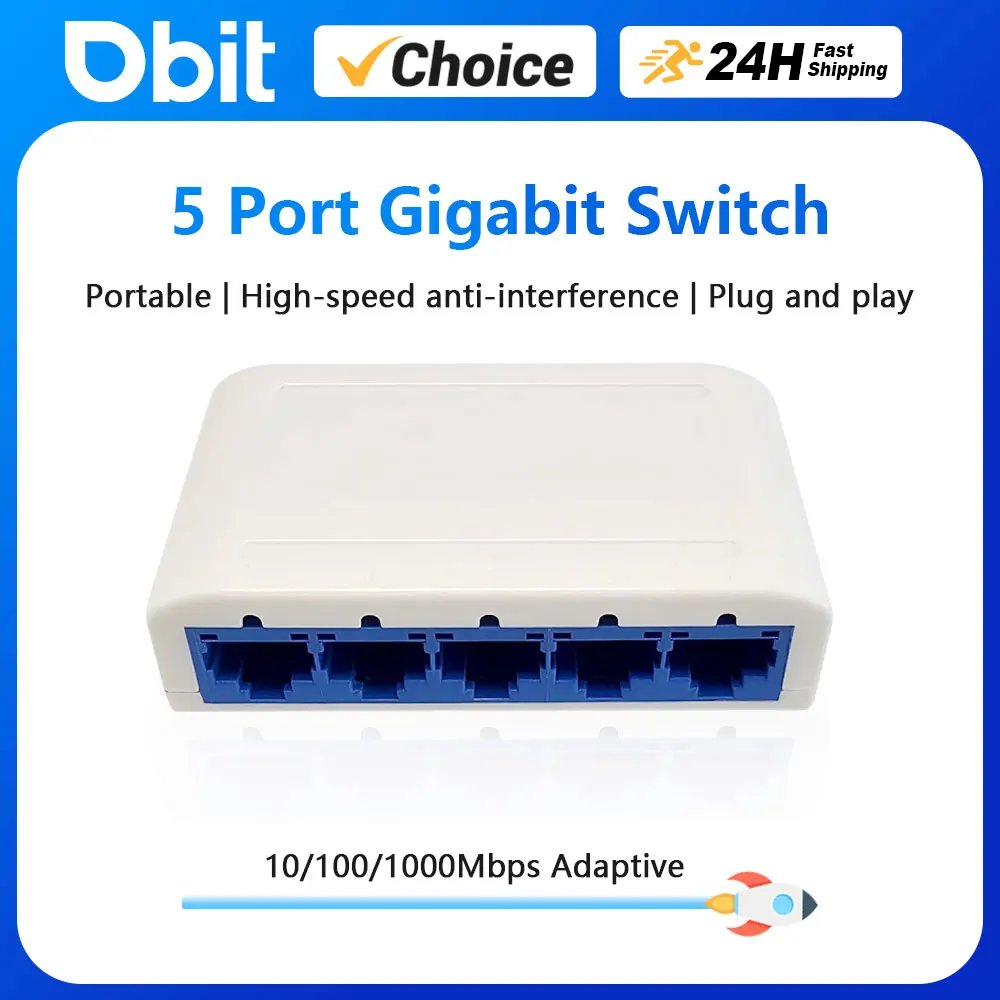 Network Switch Mini 5 Ports Switch Ethernet 1000Mbps/100Mbps Gigabit High Performance Smart Switcher RJ45 Hub Internet Injector