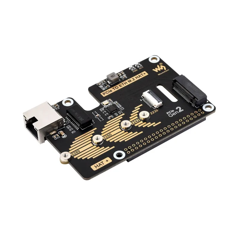 PCIe To ETH And M.2 Adapter for Raspberry Pi 5, Compatible with 2280 / 2260 / 2242 / 2230 size NVMe M.2 SSD, 5Gbps Data Rate