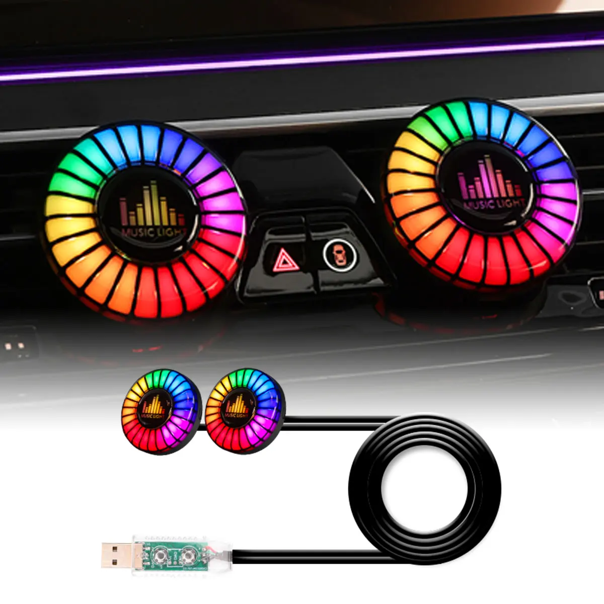 

2IN1 Car Air Outlet Smart RGB Pickup Lights LED Music Rhythm Lamp USB Mini Atmosphere Light Air Vent Clip Decoration