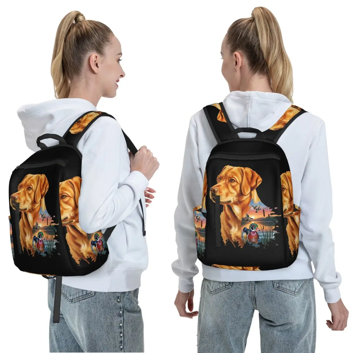 Fox Red Labrador And Wood Duck Sunrise Backpack Daypack Large Capacity Boys Girls BookBag School Bag Shoulder Bags for Men Women