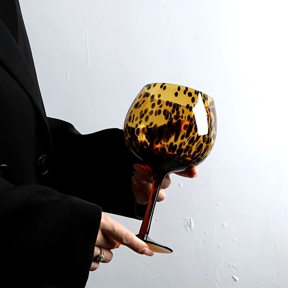 Elegant Vintage Amber Leopard Goblet Art Style Glass Leopard Spot Highball Glass Lightweight Heat-resistant Water Cup Bar