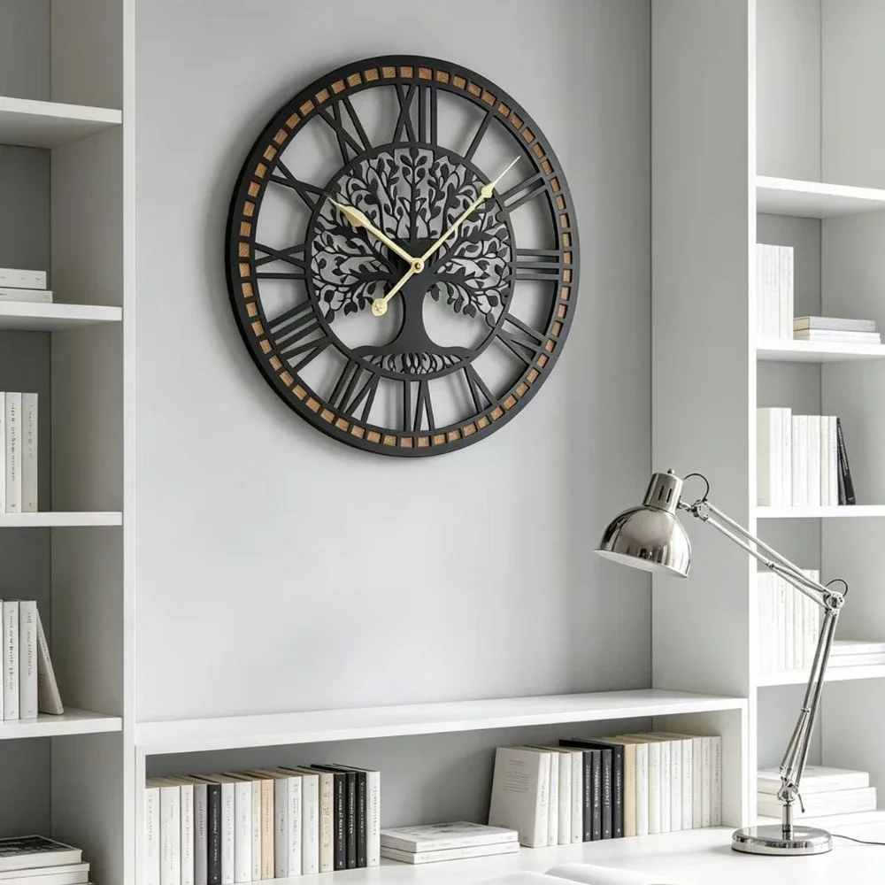 16 Inch Life Tree Iron Roman Digital Wall Clock Restaurant Quartz Clock Home Decoration Living Room Silent Metal 40cm Wall Watch