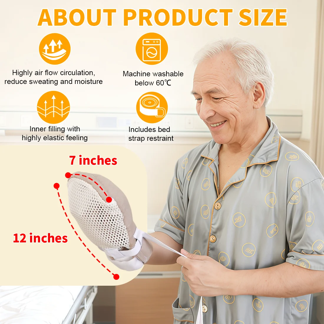 Ehucon Visible Anti-Scratch Protective Mitts Breathable Ergonomic 2PCS for Dementia/Elderly Nursing Care Home Use