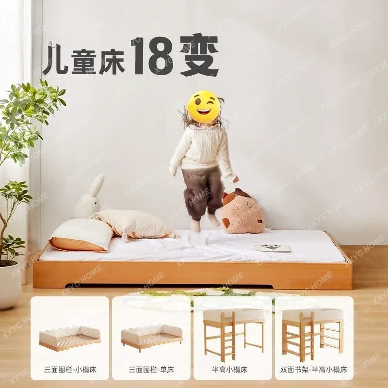 

Детская односпальная кровать JJJJBeech с защитным бортиком, низкая кровать для мальчиков и девочек, для спальни