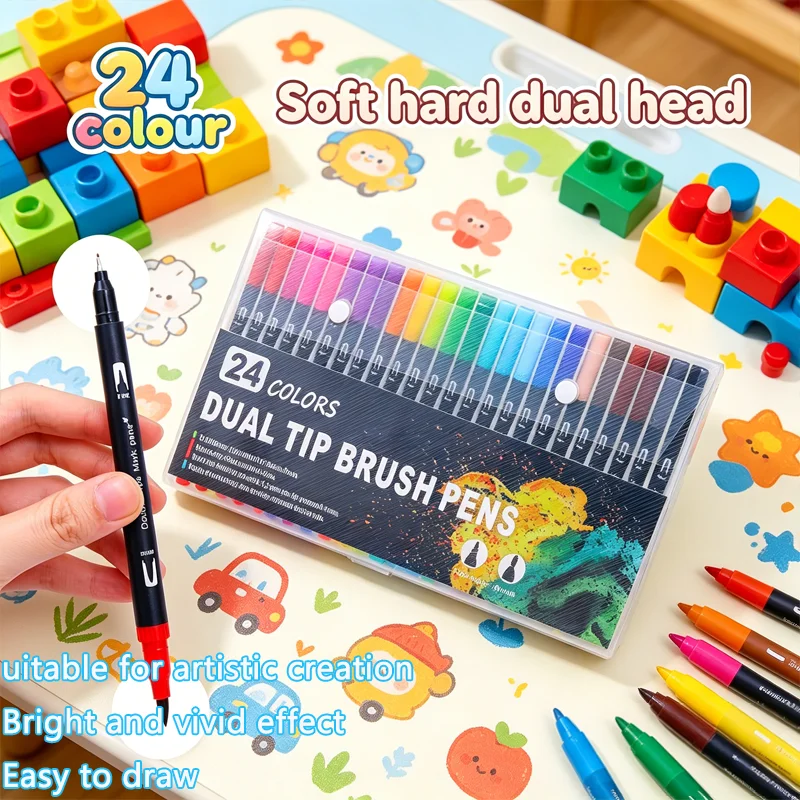 Double-ended watercolor marker set - for painting and handicrafts, durable plastic pen body, Christmas gift