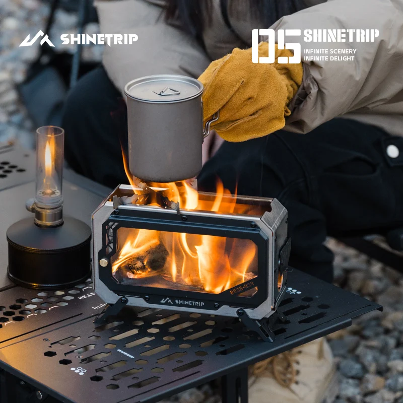 Mini Outdoor Camping Fire Pit ShineTrip Detachable Glass Stainless Steel Multifunctional Integrated Wood Burning Stove with Bag
