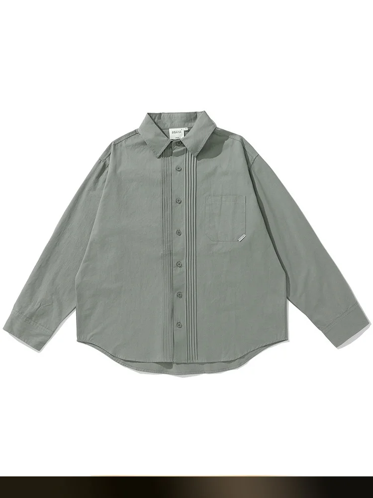 

Nted Japanese Sle Retro Color Simple Collar Long Sve irt Spring New y Workwear irt Jaet Loose Fit Cotton