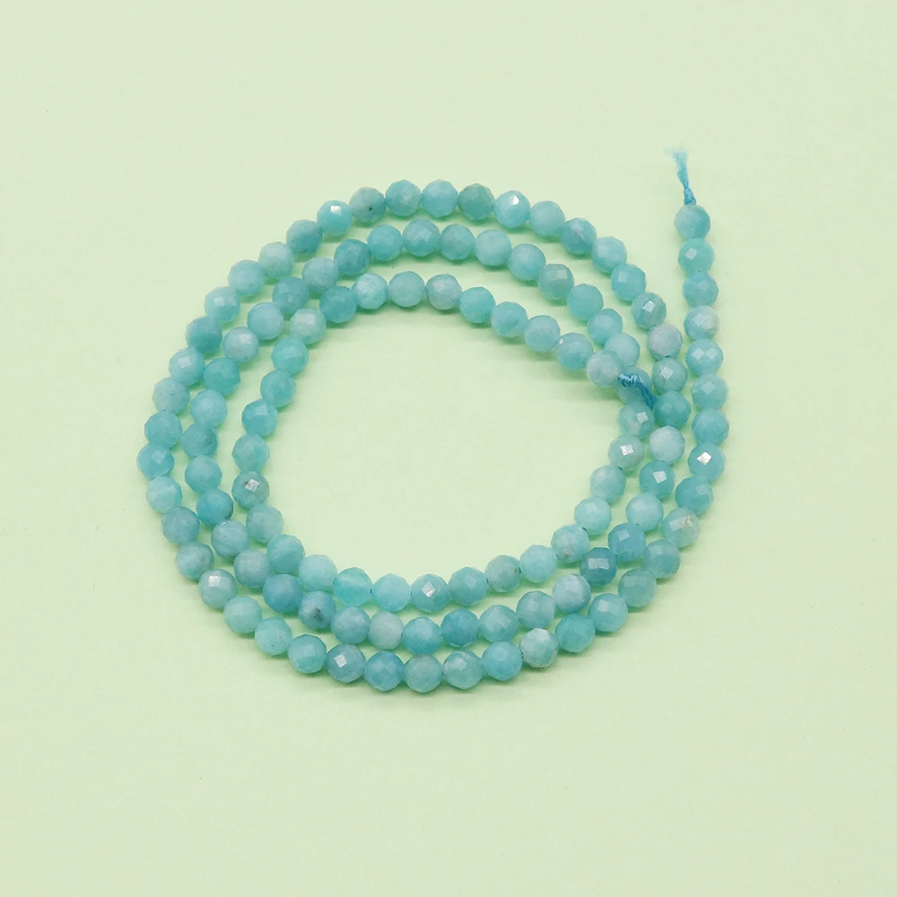 Faceted Round Natural Semi-precious Stone Beads 3-4mm Amazonite Straight-Hole Jewelry Accessory For DIY Necklace Bracelet Gifts