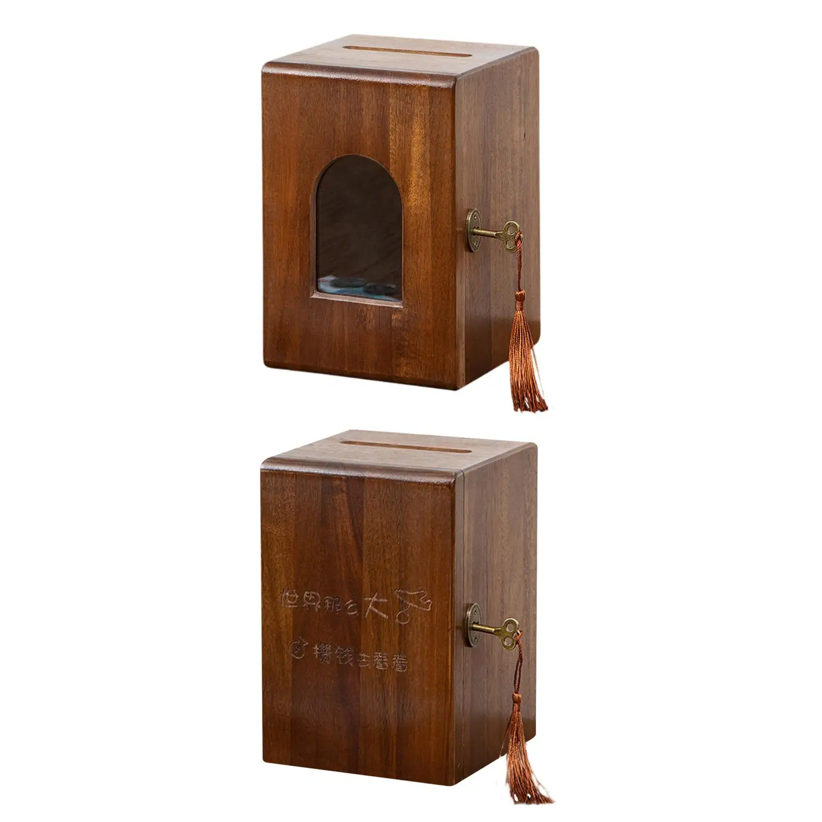 

Wooden Box Piggy Bank with Lock and Key Organizer Saving Box Multipurpose Handmade Decorative Savings Container Home Decoration