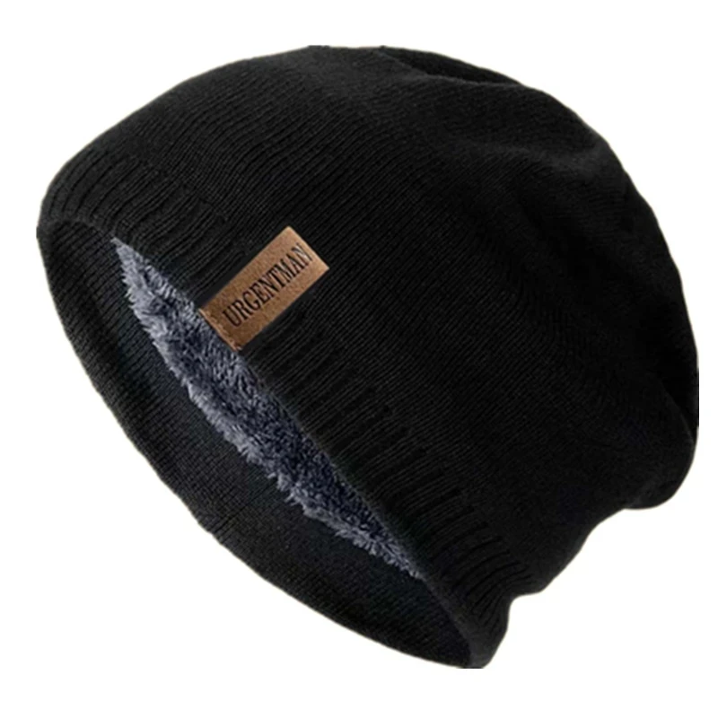 Unisex Letter Labal Winter Hats Solid Color Knitted Hats For Men And Women Beanie Cap Outdoor Add Fur Lining Warm Sports Hats