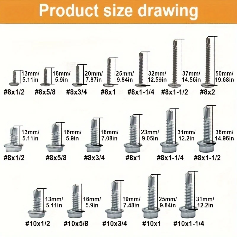 235pcs 410 stainless steel hexagon socket head drilling and tapping screws, Phillips round head flange tapping screws