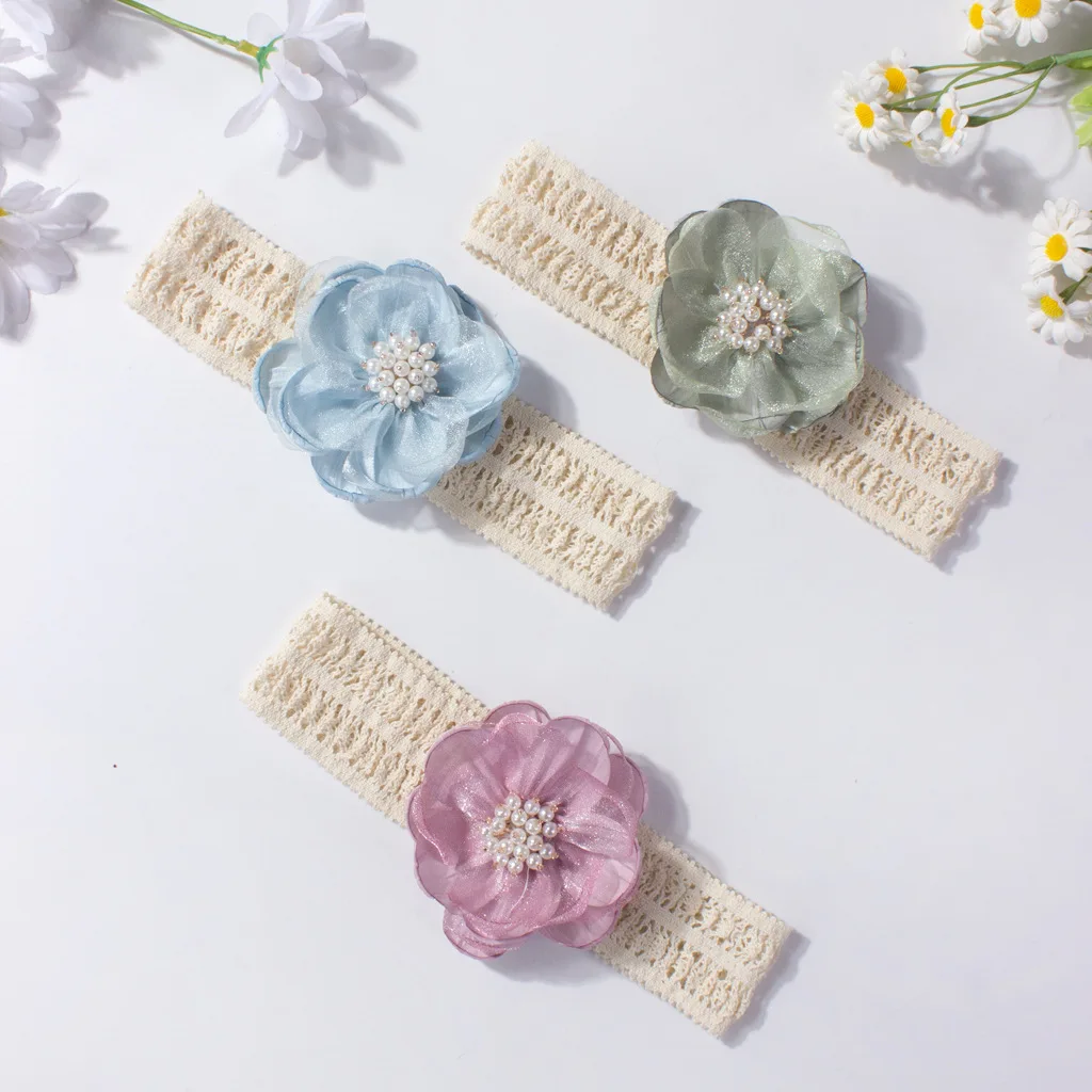 Pastel Pearl Flower Lace Baby Headbands Stretch Hair Wraps Ideal Baby Shower Gift For Infant Girls Daily Outfit Photoshoot