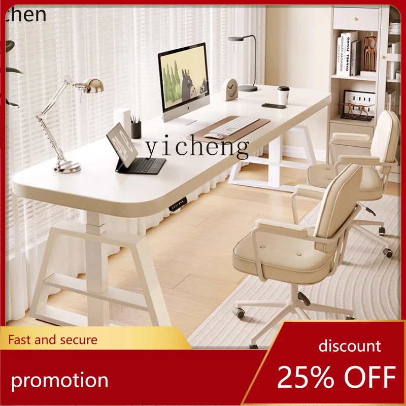 YFY solid wood electric lifting table white smart computer table home desk multi-function
