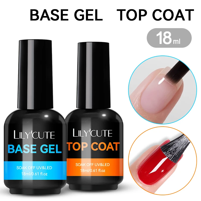 LILYCUTE 18ML Long Lasting Base Top Coat Set Nail Art Design Semi Permanent Soak Off UV Gel Nail Varnish Function UV Gel Kit
