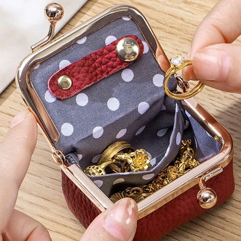 

Fashion Leather Mini Coin Purse Case Solid Color Kiss Lock Change Pouch Casual Style Small Storage Bag Jewelry for Women