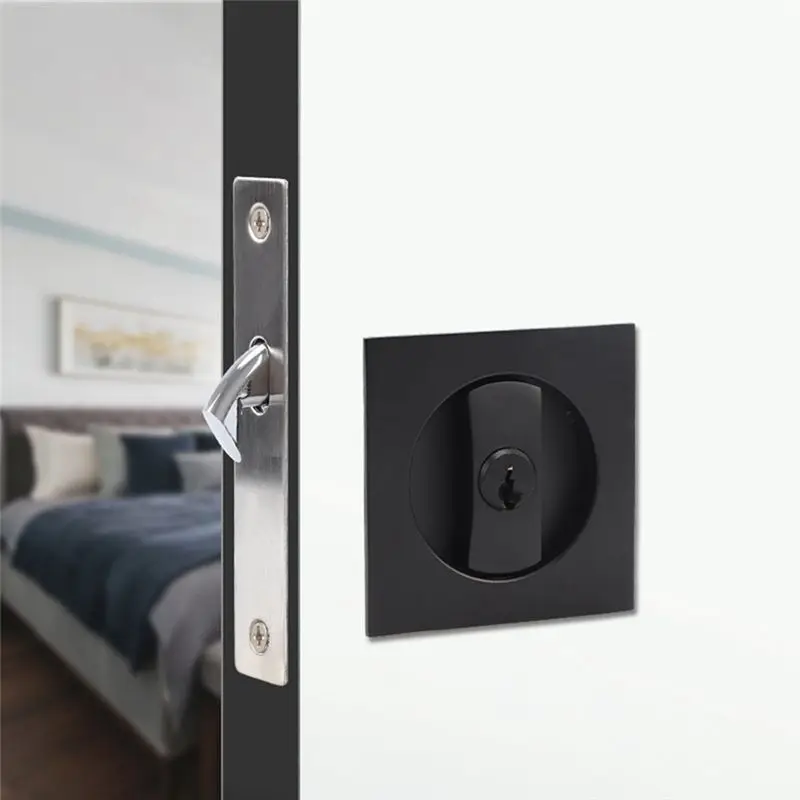 A01E-Pocket Door Lock Black Door Hardware Lock Sliding Door Lock With Keys