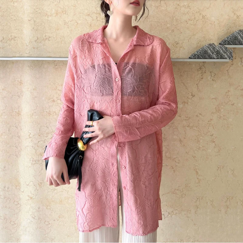 Miyake Gegenqualität für Herbst, Frühling und Sommer, neue Artikel, robustes, plissiertes, ultradünnes Spitzenhemd, Freizeithemdjacke [1815]