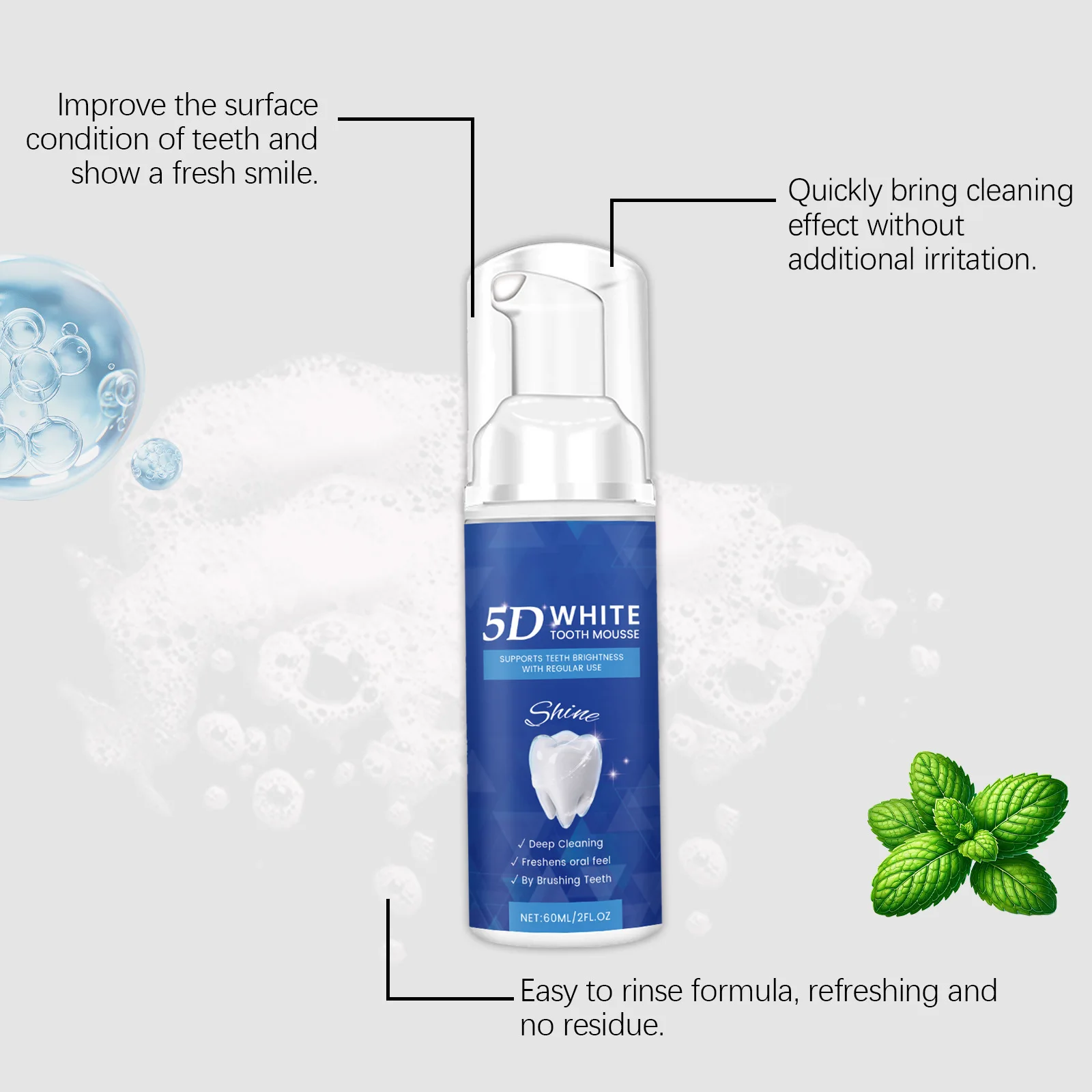 5D Toothpaste Bleaching Mousse Removing Yellow Teeth Protect Enamel Oral Hygiene Brighten Smile Fresh Breath Tooth Care Product