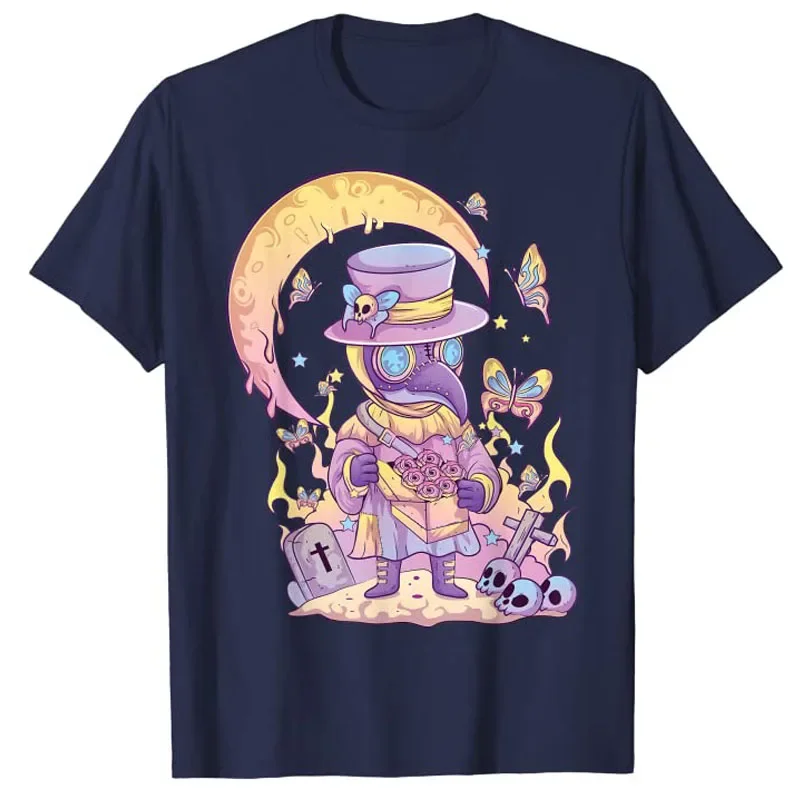 

Cute Pastel Plague Doctor Butterfly Graphic Tee Soft Cotton Crewneck T-Shirt Aesthetic Streetwear