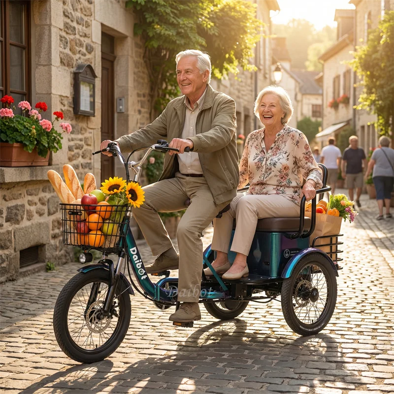 3-Rad-Elektrofahrrad 2-Sitzer für Erwachsene 650W Eltern-Kind-Elektrodreirad mit Rücksitz, faltbares Elektrofahrrad für Senioren – Detail 17