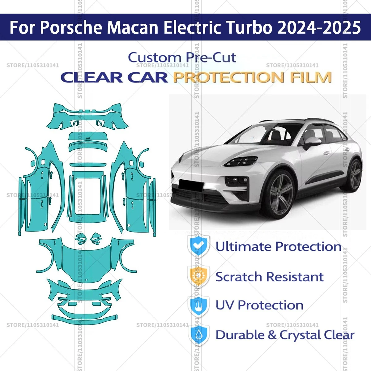 

Защитная пленка PPF для Porsche Macan Electric Turbo 2024-2025, предварительно вырезанная, прозрачная, профессиональная автомобильная пленка