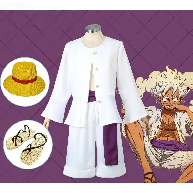 

Monkey D Luffy Anime Cosplay Costume Nika Luffy Fifth Gear Helios Nica Wano Role Play Country Uniform Hat Halloween Party