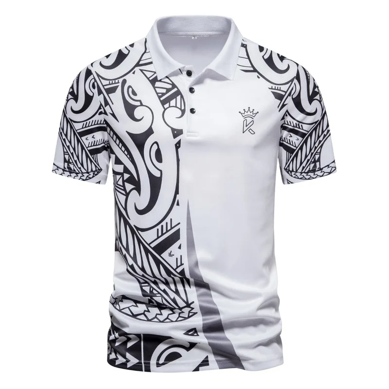 2 Colors 2023 Summer New Fashion Sports Style Polo Print T-shirt Men\'s Short Sleeve Men Clothing