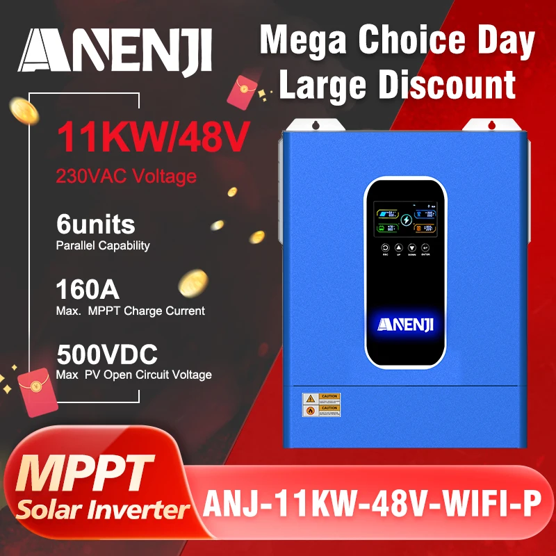 ANENJI 4KW 5KW 6200W 11KW Parallel 48V Hybride Solar Inverter Zuivere Sinusgolf Off-Grid PV 500VDC Solar Laadregelaar Met WiFi