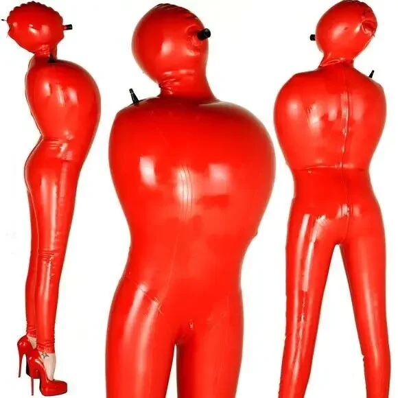 Latex Rubber Catsuit Cosplay Suit Red Tights Bodysuit Halloween Masquerade ball