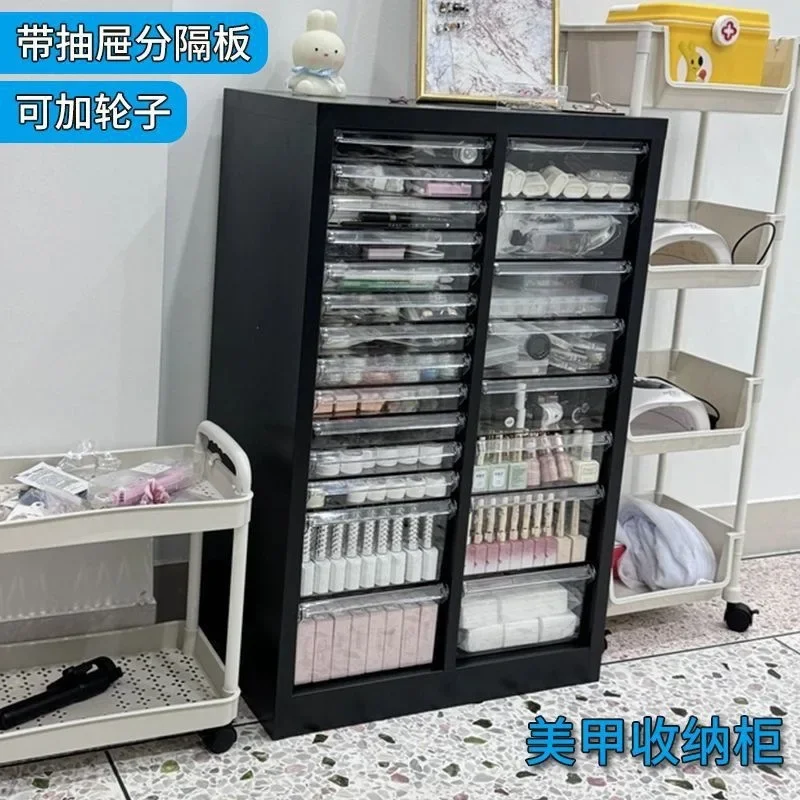 DSA Nail Art Storage Cabinet Nail Art Shop Nail Polish Glue Multi-layer Flat Bottom File Cabinet Drawer Type Pulley