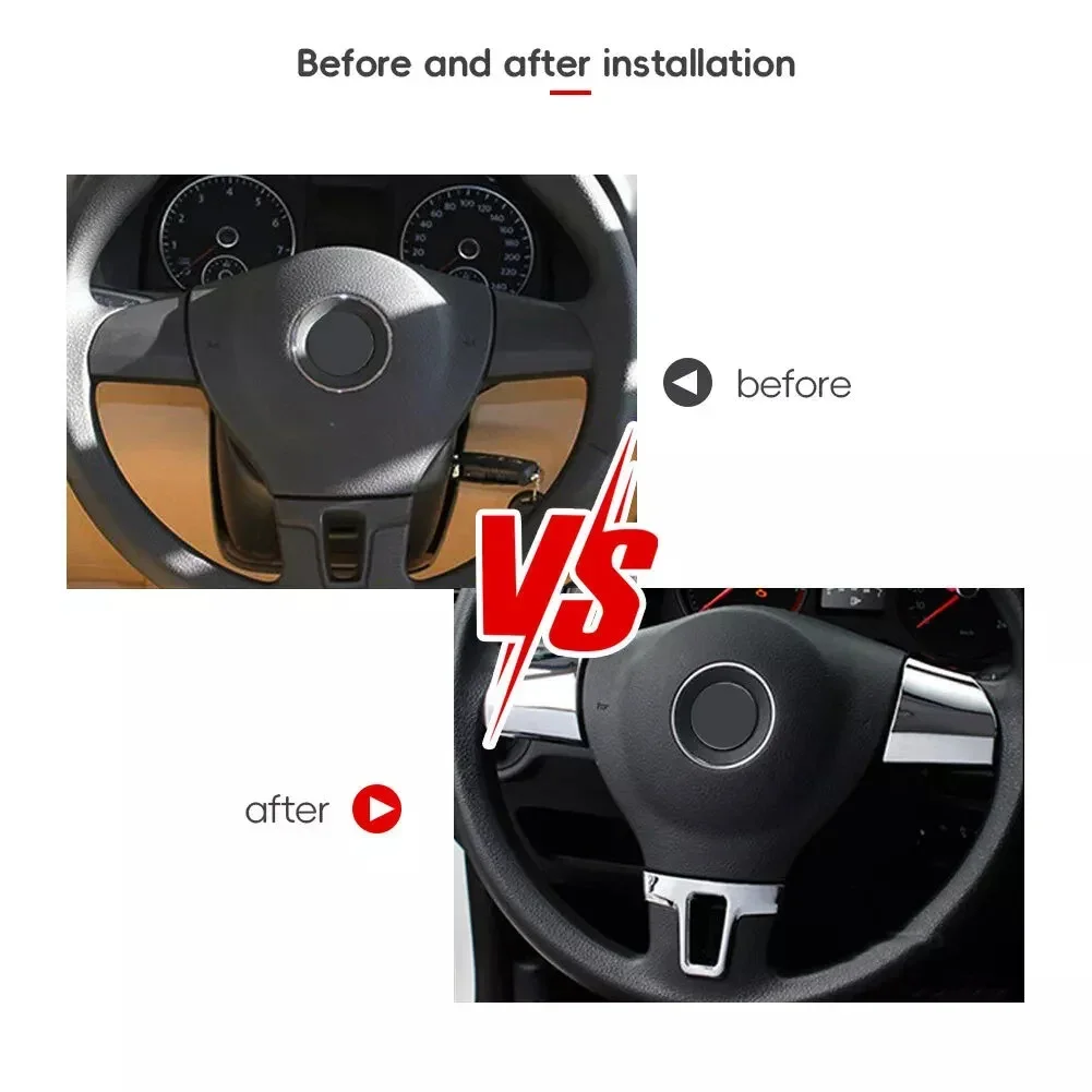Chrome Car Steering Wheel Sticker Cover Sequin Trim For Golf 6 MK6 MK5 Practical Accessories For Vehicles