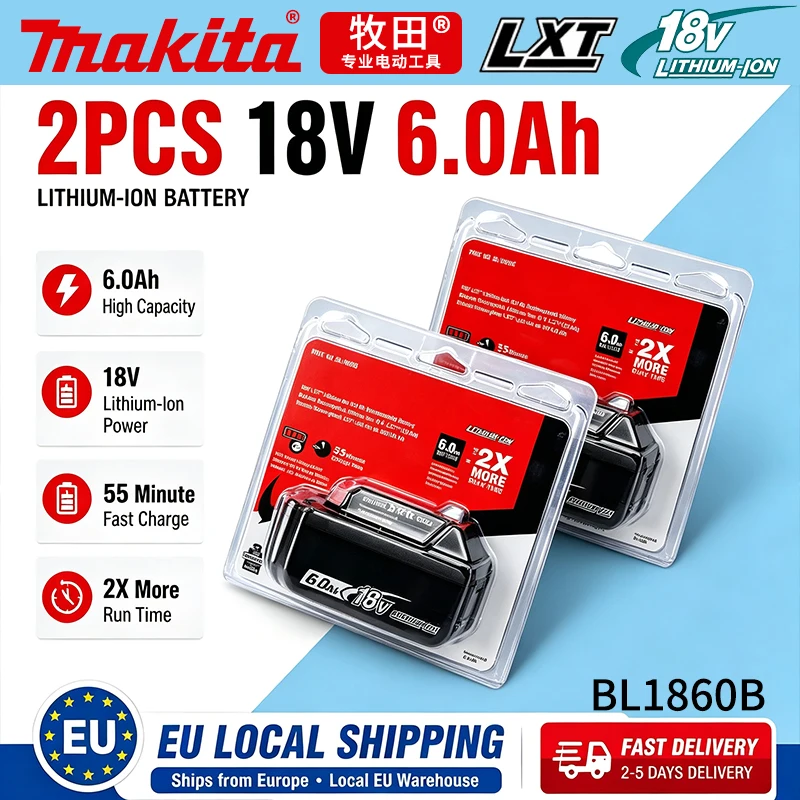 Batteria di ricambio ricaricabile agli ioni di litio da 18 V e 6000 mAh, alimentazione affidabile per utensili a batteria Makita LXT, compatibile con i modelli BL1860, BL1850 e BL1860B.