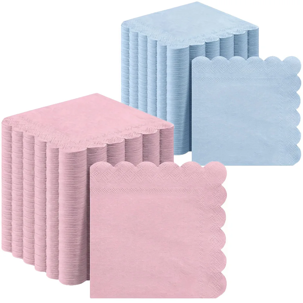 Elegant Scalloped Edge Paper Napkins Light Blue Pink Lace Tissue For Wedding Baby Shower Gender Reveal Party Tableware Decors