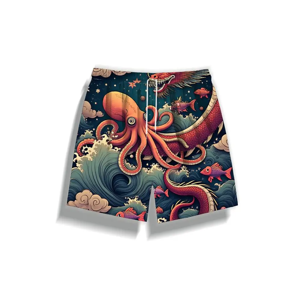 1pcs Men's Short swim trunks2026 Summer 3D Printed Short sleeve Breathable running Training pants Quick drying Polyester sport