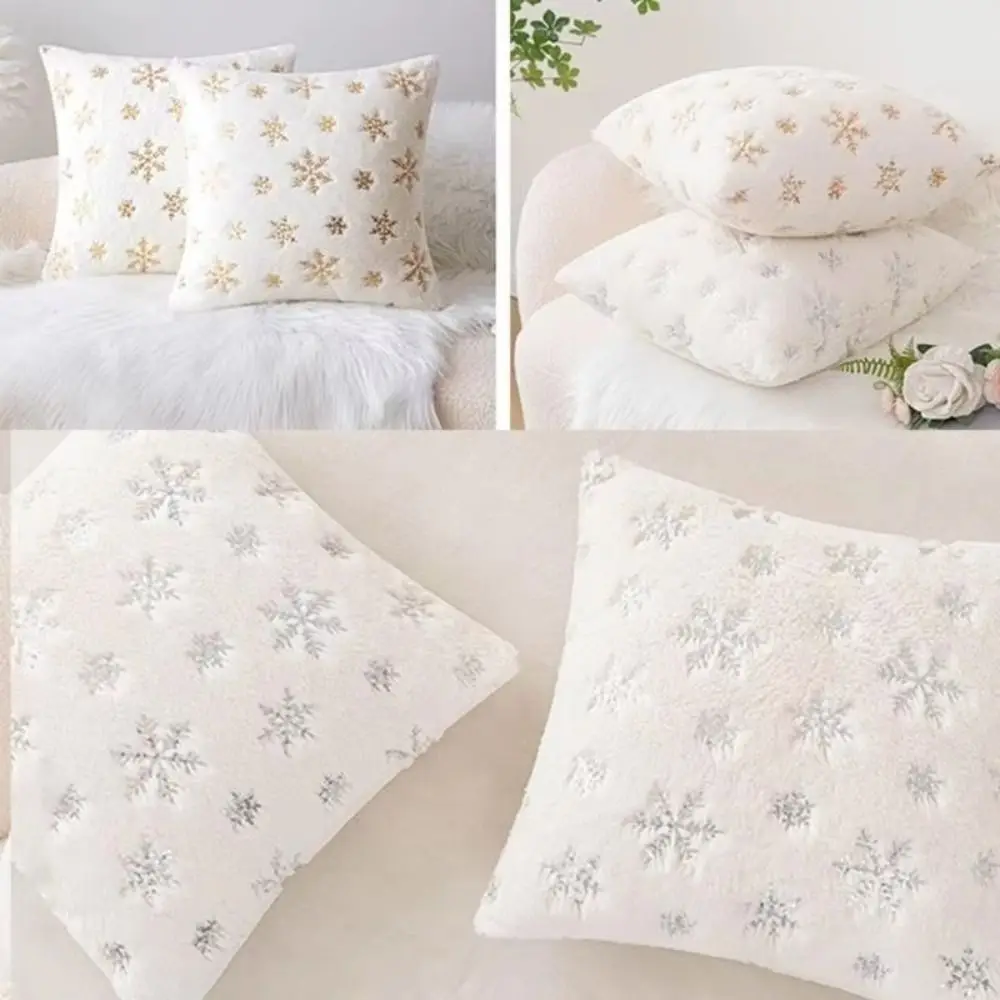 Christmas Pillow Cover Sequin Snowflake Soft Texture Sequin Cushion Cover Decorative Festive Style Snowflake Pillow Cover