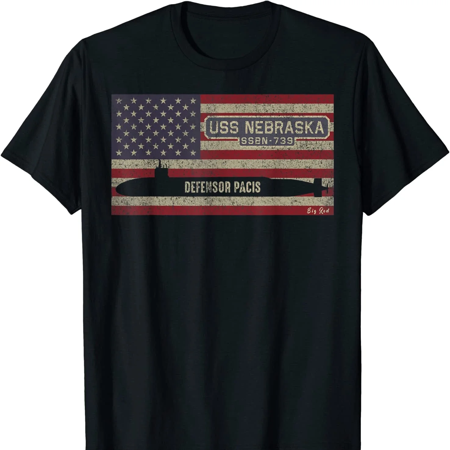 Retro American Flag SSBN-739 USS Nebraska Submarine T Shirt New 100% Cotton Short Sleeve O-Neck T-shirt Casual Mens Top