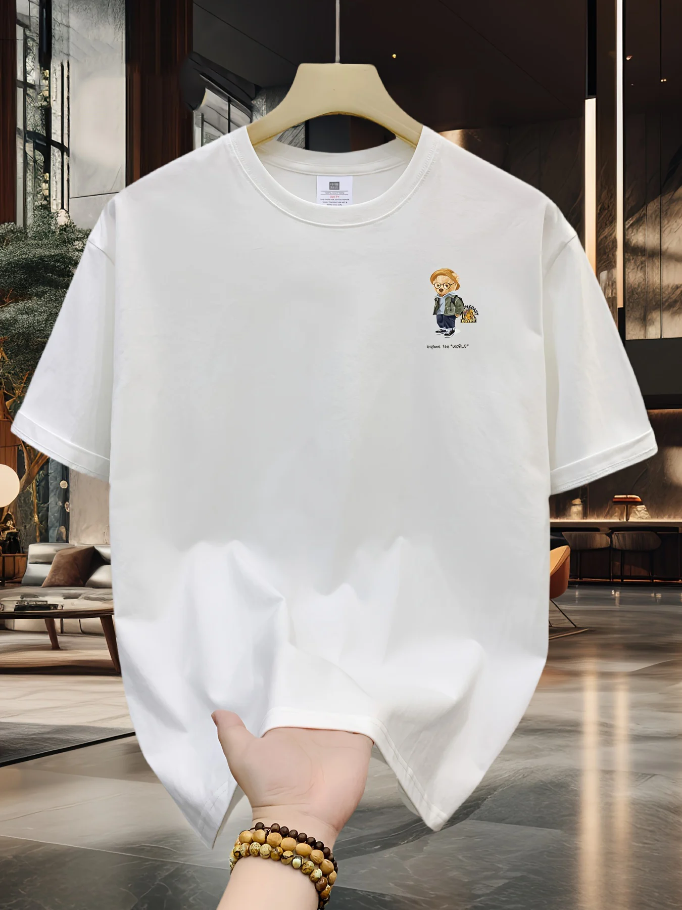 Men's 100% pure cotton summer loose size cartoon pattern printed casual and comfortable round neck short sleeved T-shirt top image 4