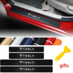 4pcs Car Door Sill Carbon Fiber Sticker Threshold Side Anti Scratch Waterproof Decal for Tesla Model 3 Model S Model X Model Y