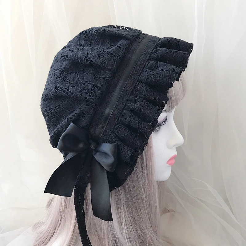 Retro Điều Chỉnh Ren Bonnet Nón Nữ Mềm Mại Phong Cách Victoria Làng Nón Người Hầu Gái Nón Lolita Cô Gái Phụ Kiện Trang Phục Phối Ren Xinh Xắn