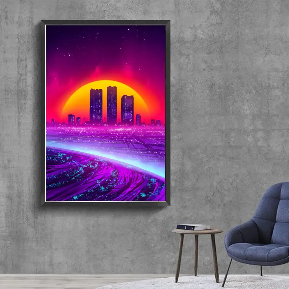 Neon Retrowave Synthwave Whitepaper Poster Fancy Wall Sticker for Living Room Bar Decoration Decor Art Wall Stickers