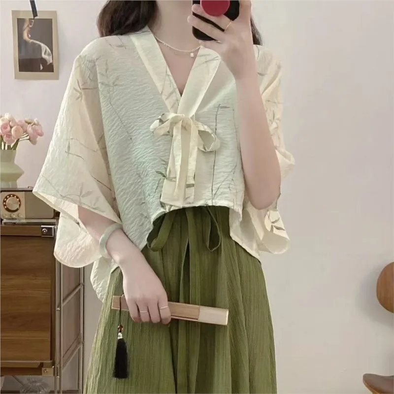 

2025 Pregnant Women's New Chinese style Improved Hanfu Square Veck Dress Maternity Creative Breathable Dress 2-piece Set LI309