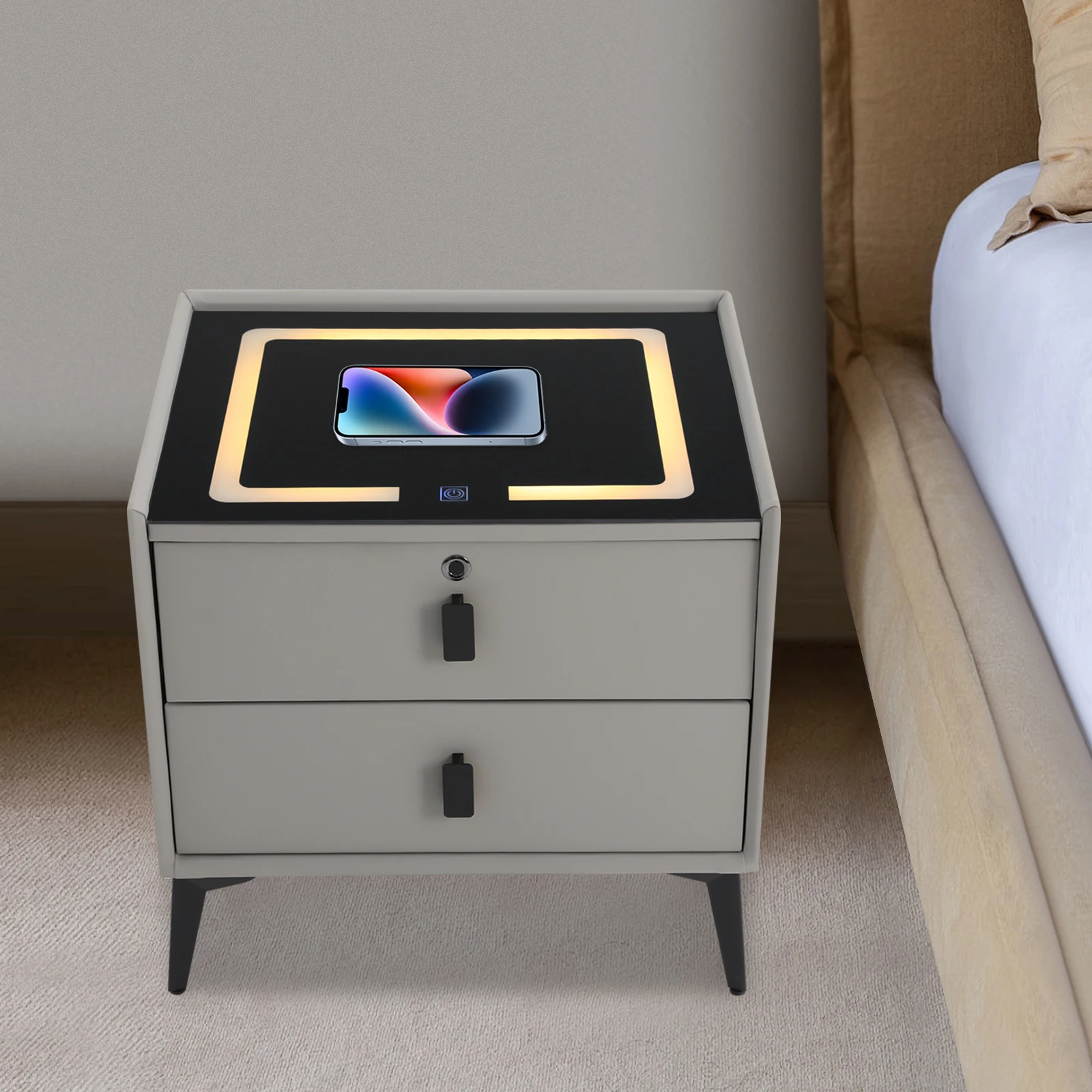 

Bedside Table with Drawers Bluetooth Speaker Smart Bedside Table Bedside Table with Light USB& Wireless Charging
