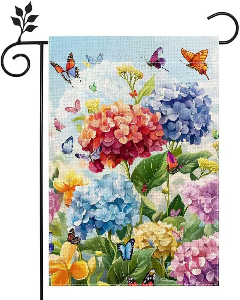 Hydrangea Garden Flag 12x18 Double Sided, Spring Summer Floral Welcome Yard Decor, Farmhouse Outdoor Flag for Lawn Patio Por AAS
