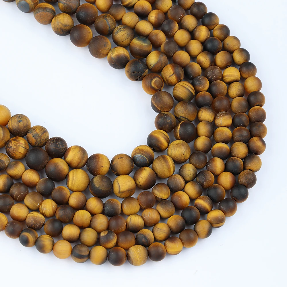 A++ Natural Matte Brown Yellow Tiger Eye 6mm/ 8mm Loose Gemstone Beads for Jewelry Making Bracelets DIY Accessories